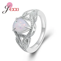 fashion water shape pattern opal rings for charming women lovers real 925 sterling silver crystal accessories hot selling