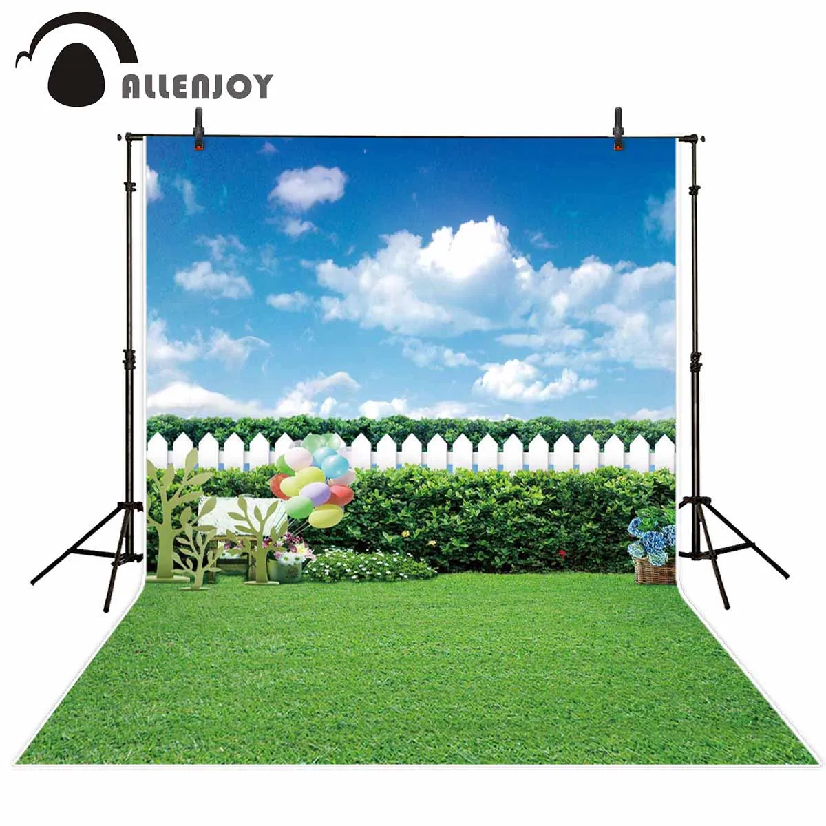 Allenjoy photography backdrop nature green grass spring balloon easter background photo studio photobooth fabric custom decor |