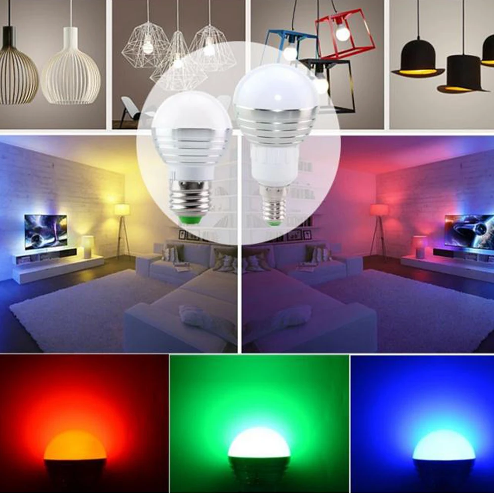 Светодиодная RGB лампа E27 E14 AC85 265V 5 Вт светодиодная с регулируемой яркостью