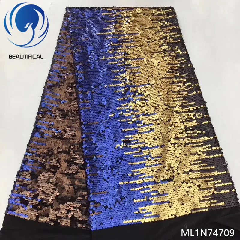ML1N74709 BEAUTIFICAL французский блестки tull ткани 5 ярдов нигерийской свадебной вечеринки тюль кружевной ткани Французский ML1N747 - Цвет: ML1N74709