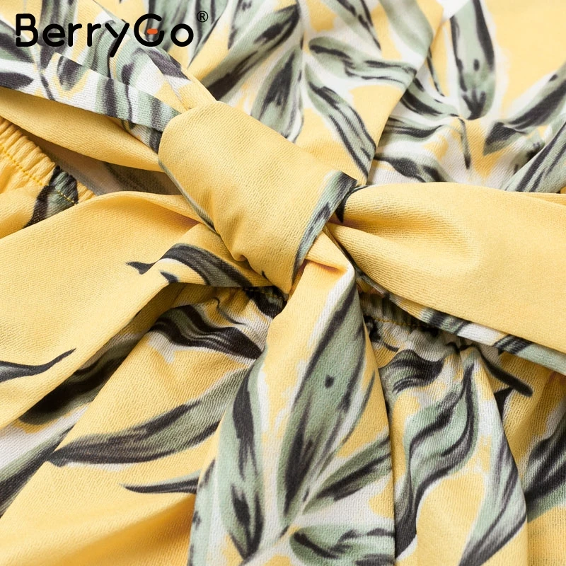 BerryGo Boho Женский Игровой костюм с v образным вырезом и принтом в виде листьев пояс