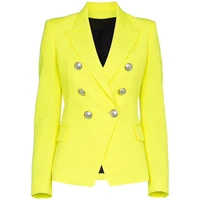 high quality newest fashion 2021 designer blazer womens lion buttons double breasted fluorescence yellow blazer jacket