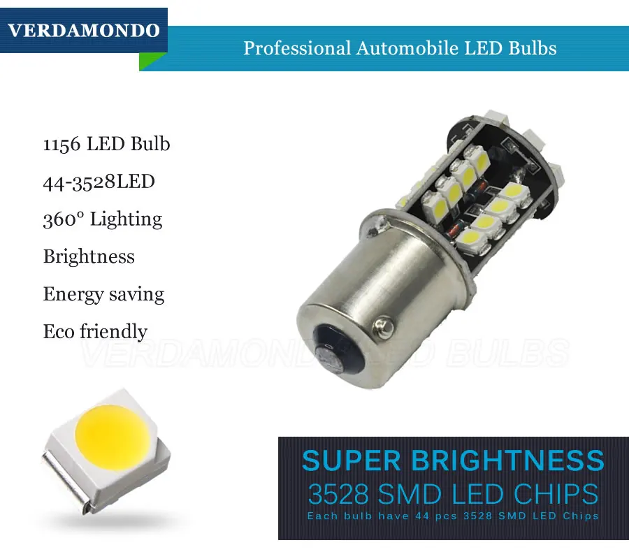 1 шт. супер яркий белый 12 В 1156 BA15S P21W 3528 SMD 44 светодиодный Автомобильный задний