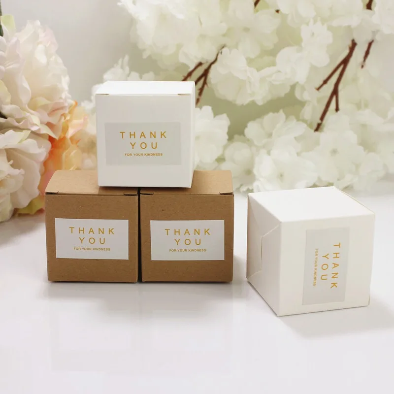 100pcs Kraft Paper Square Candy Box With thank you tag Sticker Rustic Wedding Favors Bag Party Gift Boxes | Дом и сад