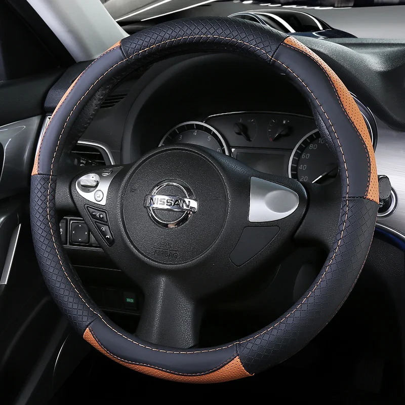 Верхний слой кожаный руль чехлы для Nissan Altima Teana Cima Dayz Fuga Latio/Versa Sedan/Almera/солнечный