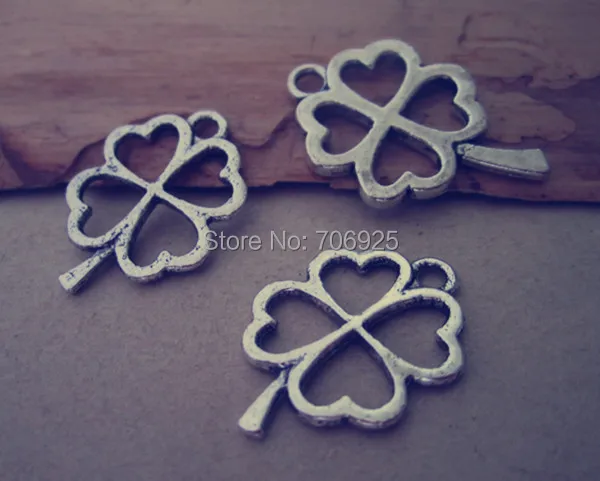 

50pcs/lot Antique Silver Lucky flower necklace pendant charm 17mmx25mm