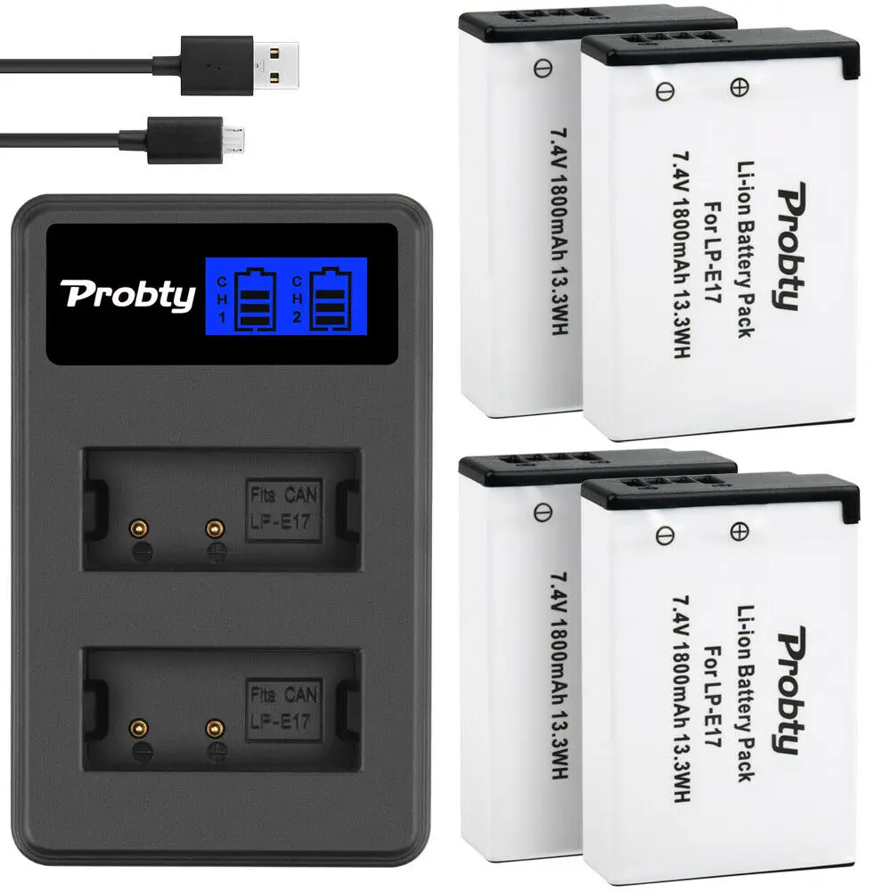 4 шт. LP-E17 LPE17 LP E17 Камера Батарея акумуляторная батарея + ЖК-дисплей USB Зарядное
