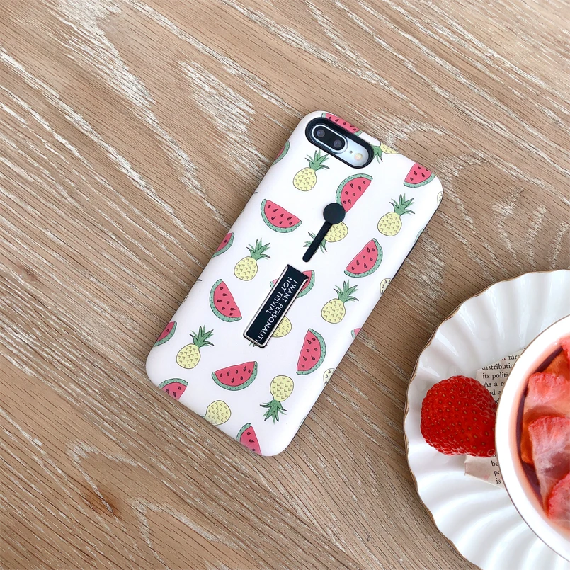 Bracket Case For iPhone 6 6s 7 8 Plus Silicone Cute Fruit Hide Ring Stand Holder Cases X XS Max Back Cover Fundas |