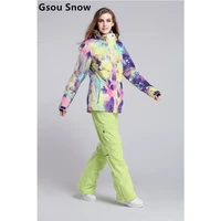 lightweight ski suit dames sale colorful snow jacket with fur hood and yellow green pants female winter snowboard sports wear