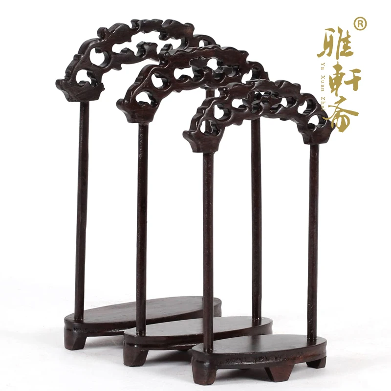 

H black wood carving crafts Gallery studio mahogany carved jade jewelry frame frame crane three sets