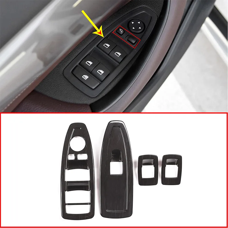 4pcs Black Wood Grain For BMW X1 F48 2015 2016 20i 25i 25le 2016-2019 Window Lift Swtich Button Frame Trim X2 F47 2018 2019 |