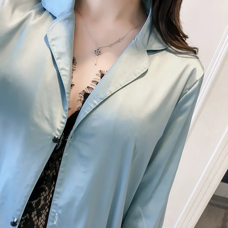 

Fdfklak Silk Pyjamas Soft Women's Pajamas Spring Summer Sexy 3 Pieces Women Satin Silk Pajamas Sets Pijamas Mujer Sleepwear Q756