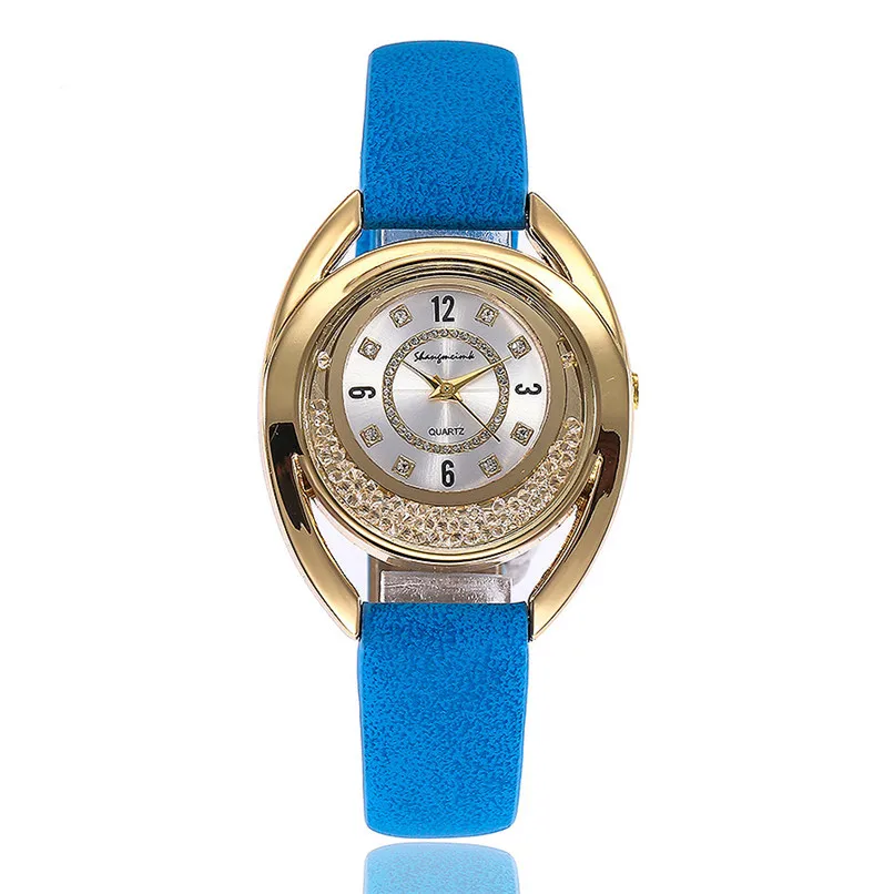 Bule Quartz Watch Женские часы из искусственной кожи, аналоговые кварцевые наручные часы, стразы, модные женские повседневные часы, Relogio Feminino reloj mujer 5FN - Цвет: Bule Quartz Watch