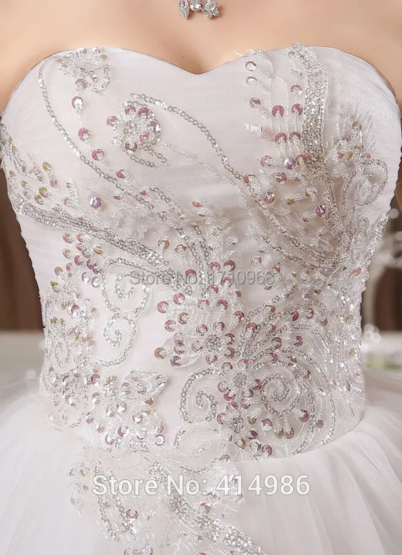2015 noble ball gown tulle with cystal scoop neck sweep train lace up wedding dresses bridal custom made size | Свадьбы и торжества