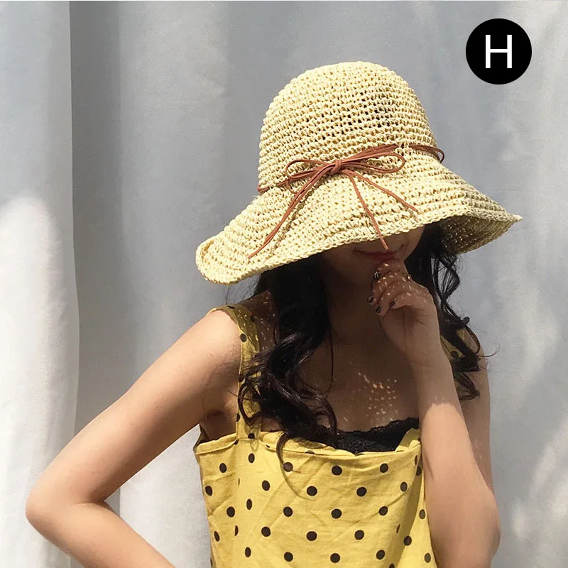 

Newly Women Sunshade Hat Hand-weaved Foldable Casual Breathable Beach Cap for Summer m99