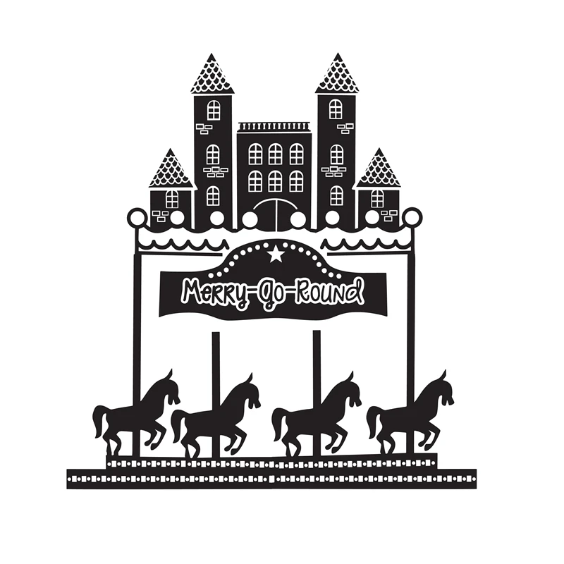 Новые настенные наклейки в виде карусели с веселыми лошадьми для комнаты маленьких девочек, Съемный Виниловый декор для детской комнаты, настенные наклейки принцессы