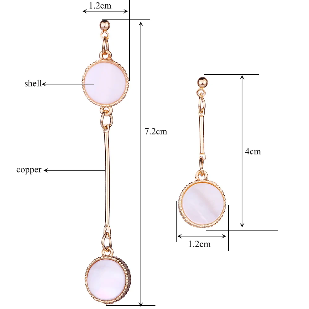 

FARLENA Jewelry Round Natural Shell Pendant long Dangle earrings for Women Girl Accessories Fashion Asymmetric Earrings