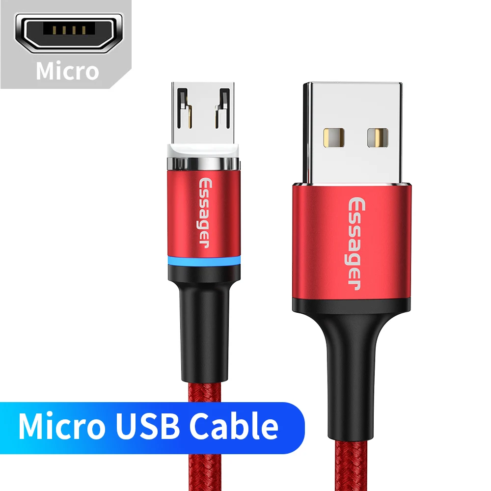 Магнитный Micro USB кабель Essager 3A type-C 3 м для samsung iPhone, Магнитный зарядный кабель USB C, провод, кабели для мобильных телефонов - Цвет: Red Micro Cable
