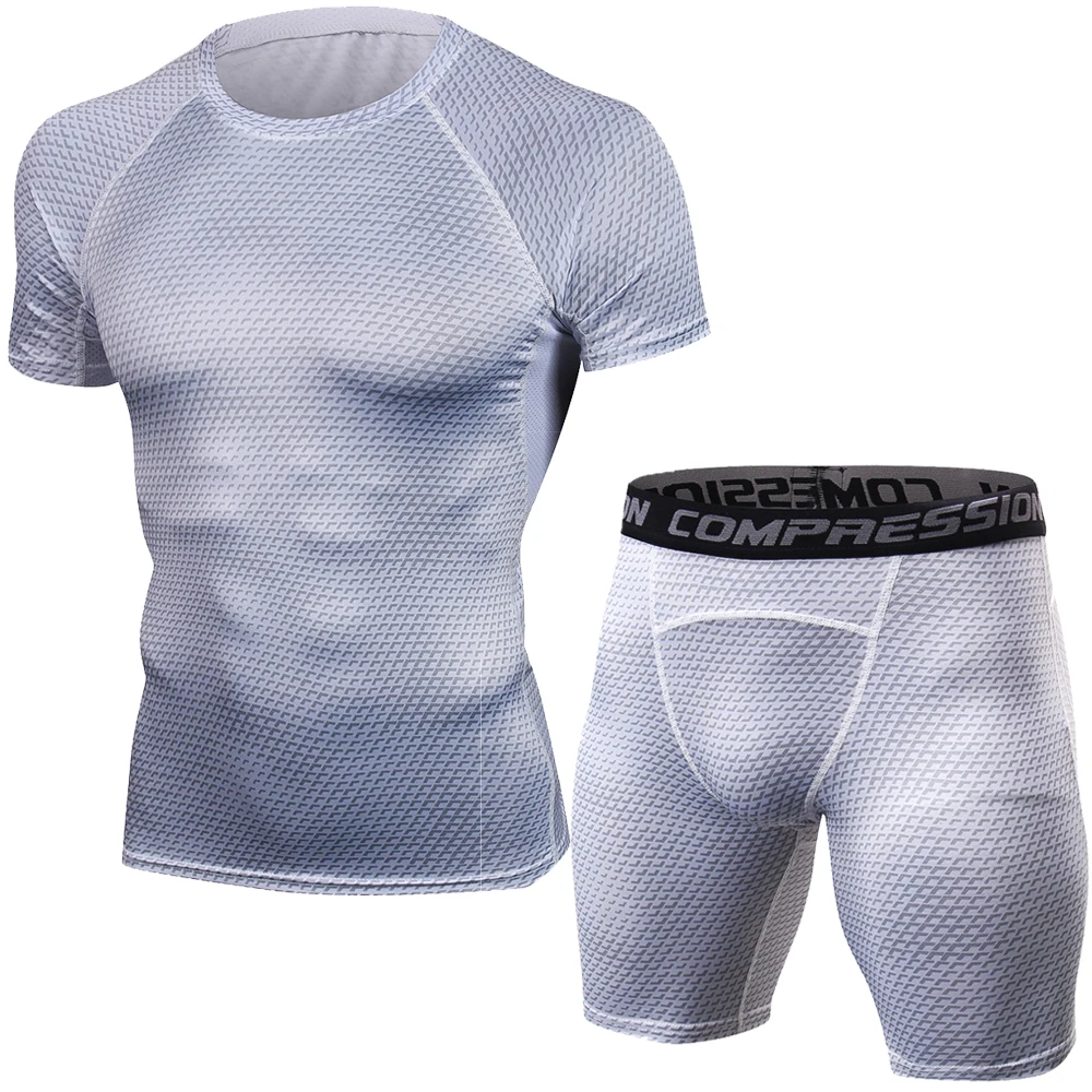 3D Serpentine Compression Tracksuit Short Sleeve T-Shirt Sets Men Gyms Fitness Sportswear Joggers Breathable Tights Suits Мужская