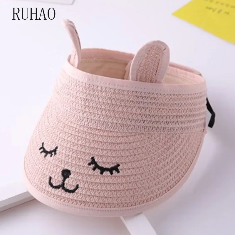 

RUHAO Kids straw hat summer hats for beach girls baby beach visors hat adjustable straw beach sun shade cap