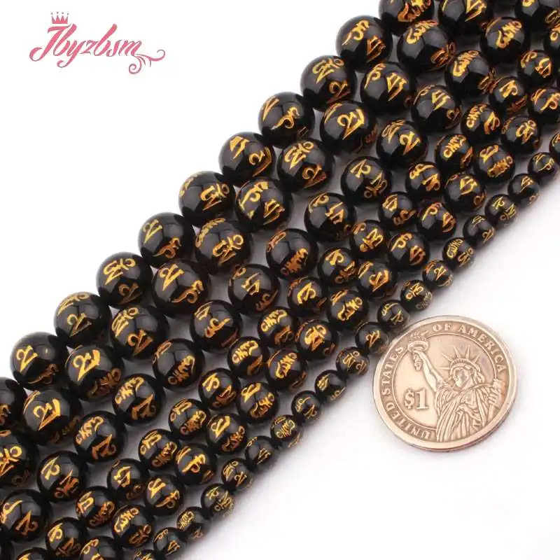 6 8 10mm Round Black Mantra Mala Buddha Agates Natural Stone Beads For DIY Necklace Bracelets Jewelry Making 15" Free Shipping |