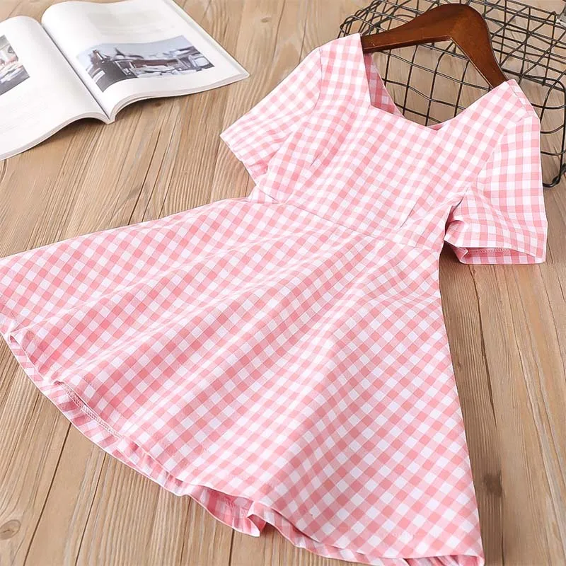 Cielarko Girls Plaid Dress Backless Bow Vintage Kids Dresses Summer Classic Baby Frock Short Sleeve Casual Children Clothing | Детская
