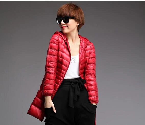 women down coat 2018 winter new jacket hooded duck goose ultra thin big size plus puffer windproof female girls outwear parka | Женская