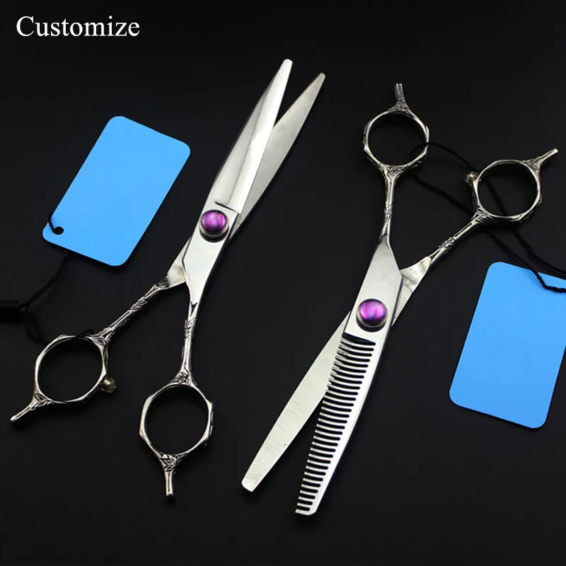 

Customize japan 440c 6 inch cut hair salon scissors cutting barber makas scissor Curved Thinning shears hairdressing scissors