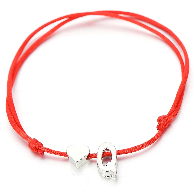 IYOE Gold Silver Color Tiny Heart Initials Name Letter Bracelet For Women Men Kids Hand Braided Red Rope Bracelets Couple Gifts