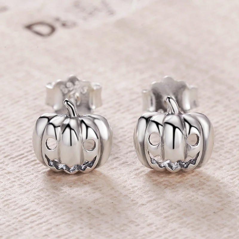 Простой Круглый Ажурный Хэллоуин Тыква стерлингового серебра Серьги гвоздики