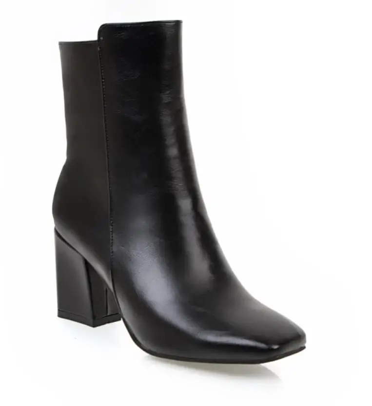 Women Side Zipper Martin Boots Comfortable Mid Heel Ankle Boots Fashion Warm Winter Shoes Black Red White Women Boots H410