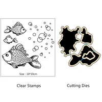 azsg lifelike goldfish bubble cutting dies clear stamps for diy scrapbookingcard making decorative silicone stamp crafts