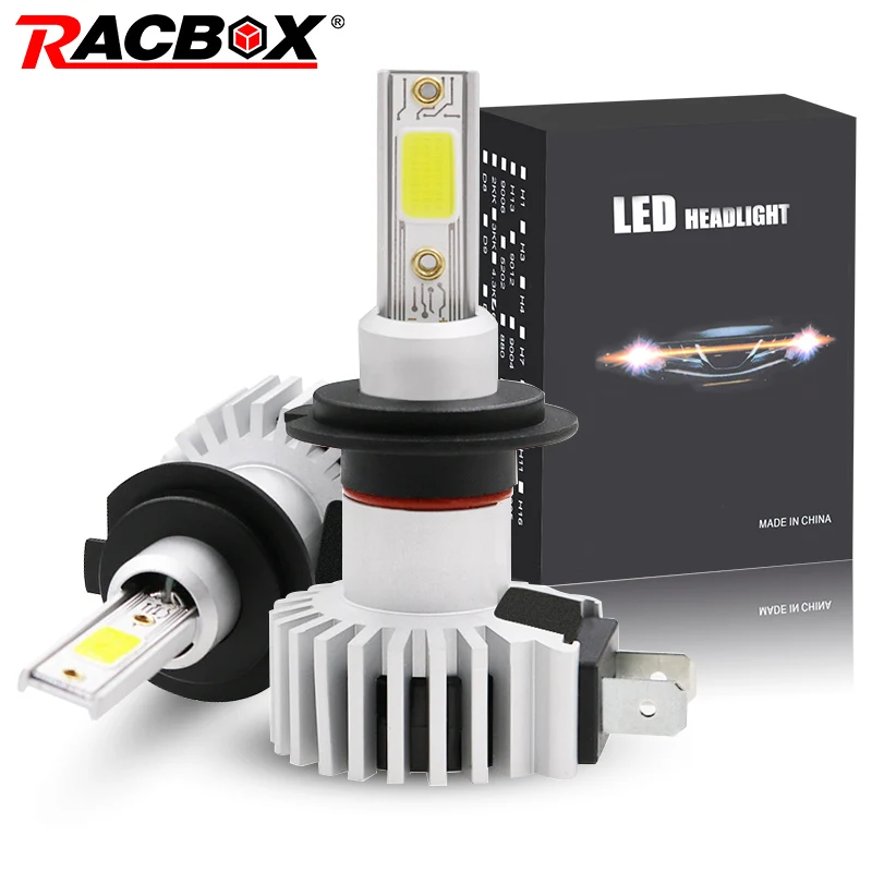 Racbox 2X светодиодных автомобильных фар 72 Вт H1 H11 H3 H7 H8 H4 H27 880 881 9005 HB3 9006 HB4 мини-лампочки 3000K 6000K 10000K мини светодиодные лампы 12V 24V