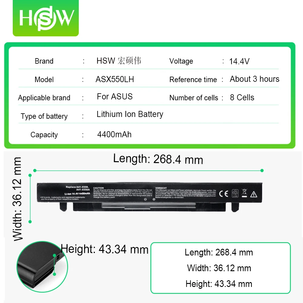 4400 мА/ч A41-X550 ноутбук Батарея для Asus X550L X450 X450C R409CC X552E K5 X550V F552 K550 P450 P550 R409 R510 A450 A550 F450 |