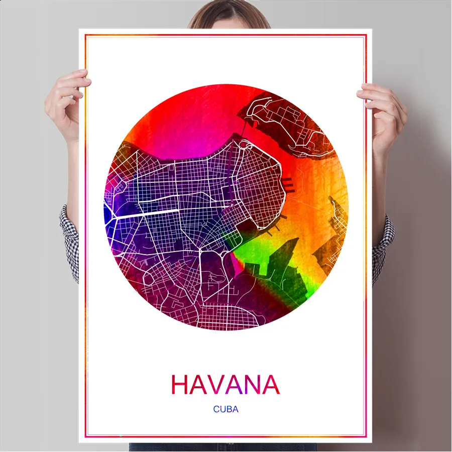 Абстрактный карта городов мира Гавана Куба печать плаката на Бумага или холст