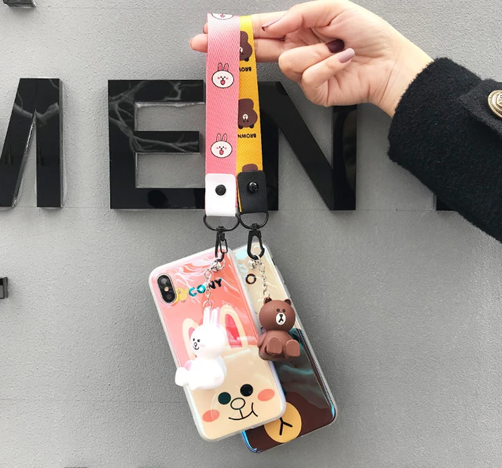 Case For Apple iPhone X XS Cute Cartoon rabbitcover for 6 6S plus 7 8 bear case phone cover+Toys +Strap |