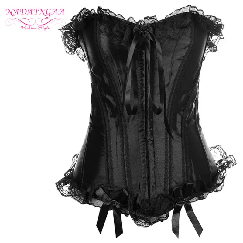 Women Sexy Satin Overbust Corset Lace up Busiter Shapewear Outfit Waist Trainer Slimming Cincher Corselet Plus Size S-6XL | Женская