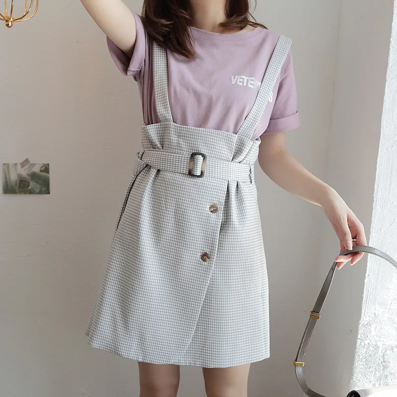 Весна осень элегантная юбка Женская высокая талия ремень Юбка Кнопка