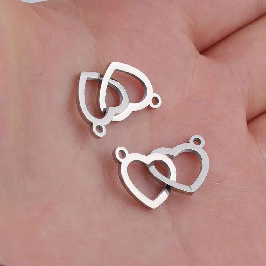 

Fnixtar Interlocking Double Hearts Charm Connector DIY Mirror Polished Stainless Steel Heart Charms 12*20mm 20Piece/lot