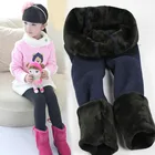 Зимние меховые леггинсы для девочек; Детские плотные теплые штаны с эластичным поясом