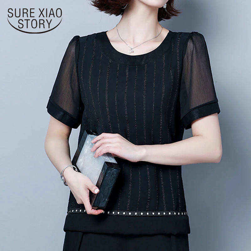 

womens tops and blouses fashion 2019 ladies tops plus size short chiffon blouse solid top for women shirts black shirt 4536 50