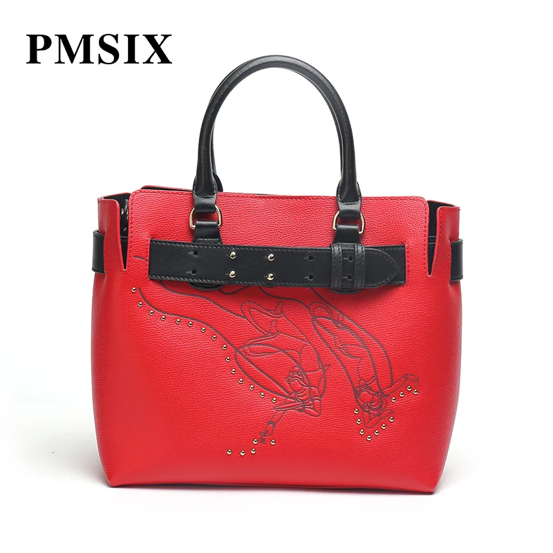 PMSIX Женские известные бренды большая вместительность винтажные кожаные сумки с