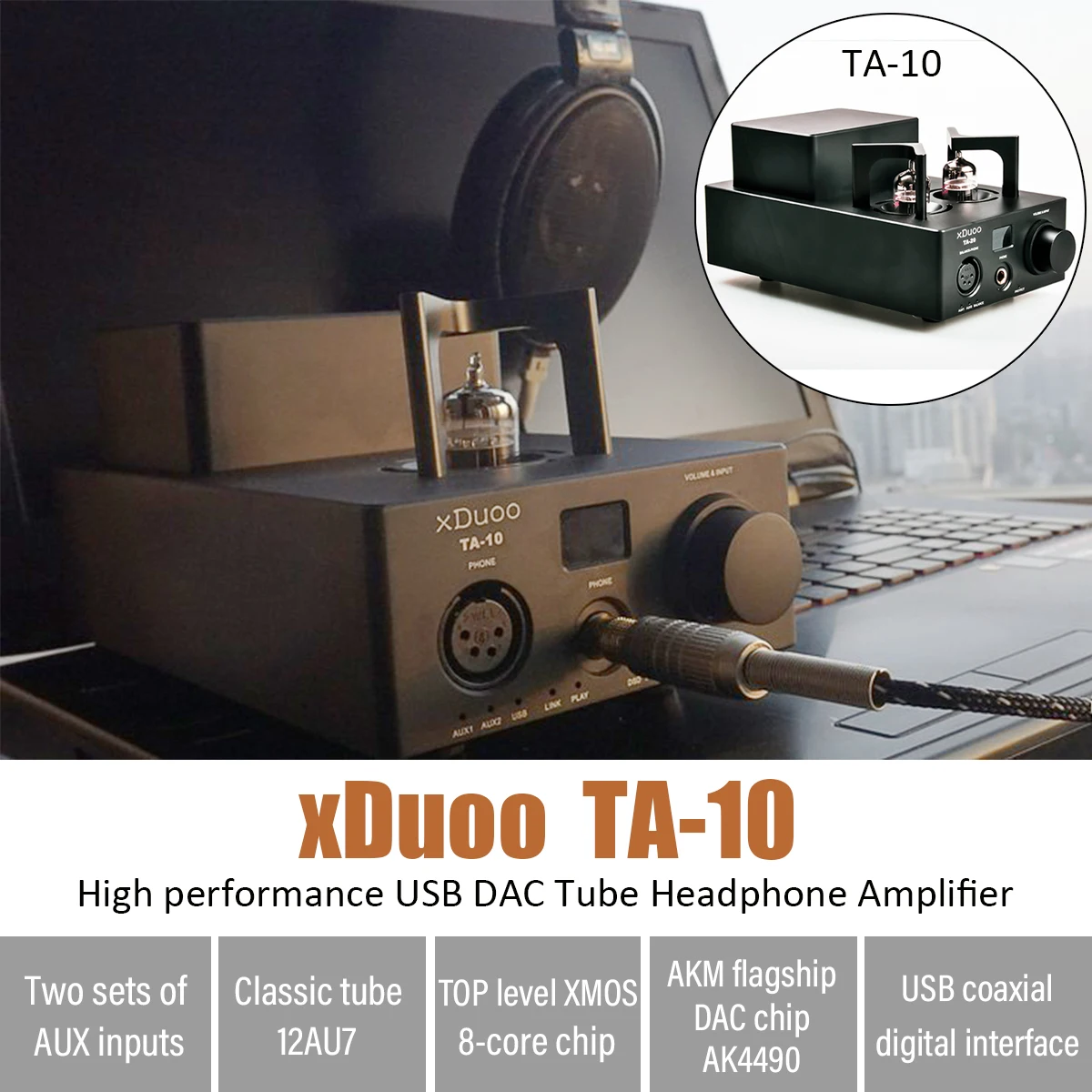 Xduoo TA-10 AK4490 XMOS USB DSD ЦАП 12AU7 ламповый усилитель для наушников AUX вход Цифровой