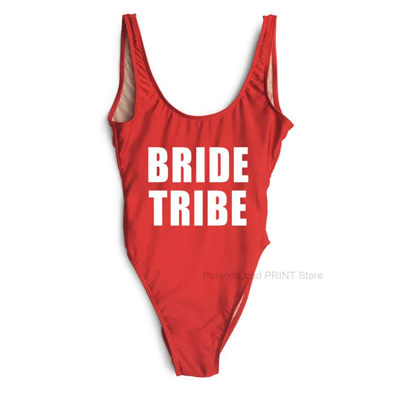 Женский купальник для невесты Цельный надпись BRIDE Tribe купальный костюм девичника