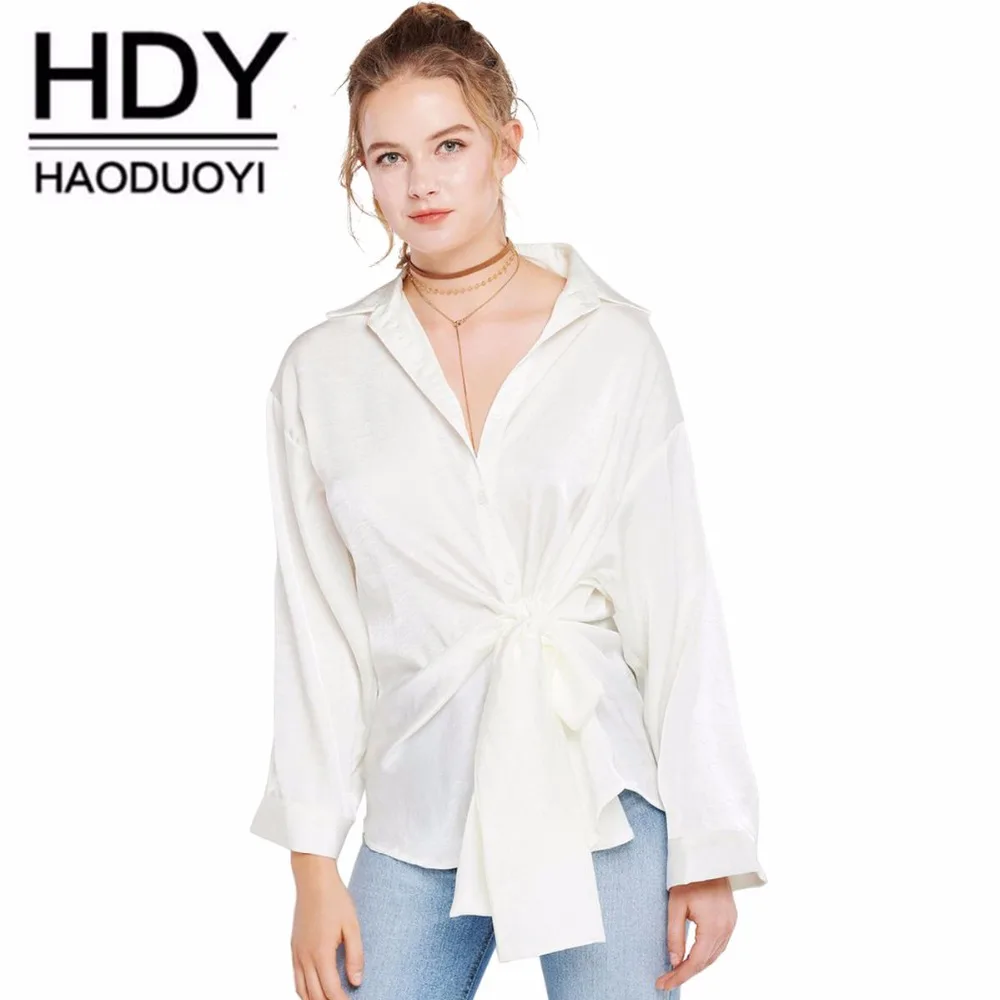Женская рубашка с бантом HDY haoduoyi белая приталенная в стиле колледжа 2019| |