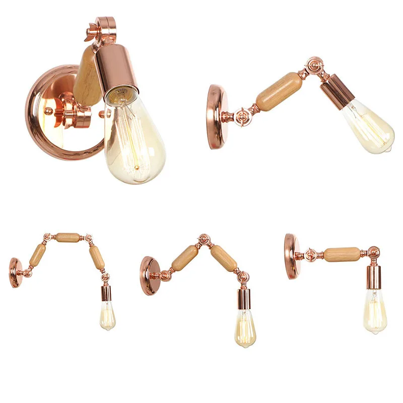 

Postmodern Wall Light Corridor Bedside Bedroom Nordic Creative Personality Vanity Rose Gold Wood Adjusted Long Arm Wall Lamp