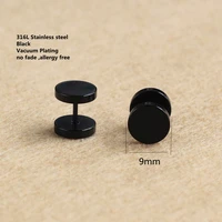 size 9mm titanium 316 l stainless steel black vacuum plating stud earrings no fade allergy free