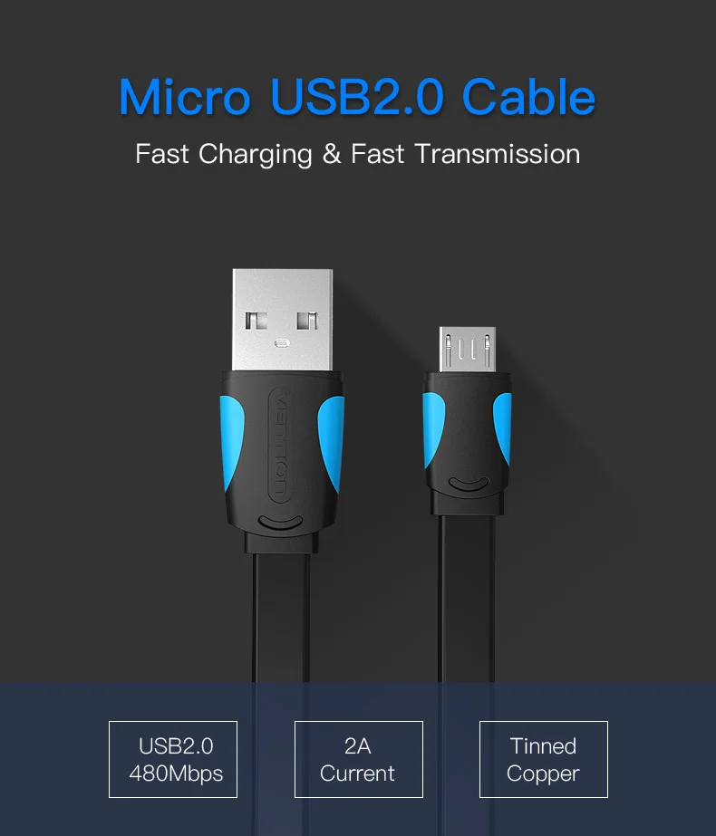 Vention Micro USB2.0 кабель для зарядки мобильного телефона супер зарядное устройство 1,5 м 1 м 2 USB кабель синхронизации данных для samsung Android кабель