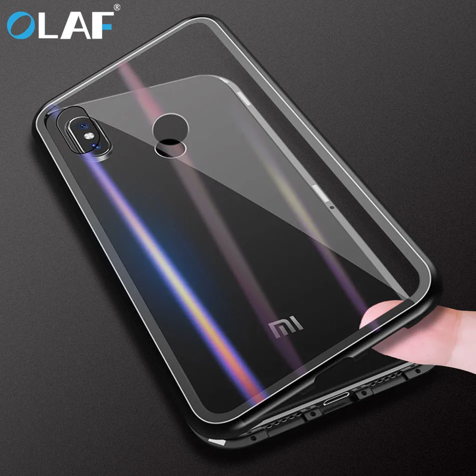 OLAF Magnetic Adsorption Case for Xiaomi MI 8 SE A2 Clear Tempered Glass Redmi 6 Note 5 Pro Back Cover bumper | Мобильные телефоны