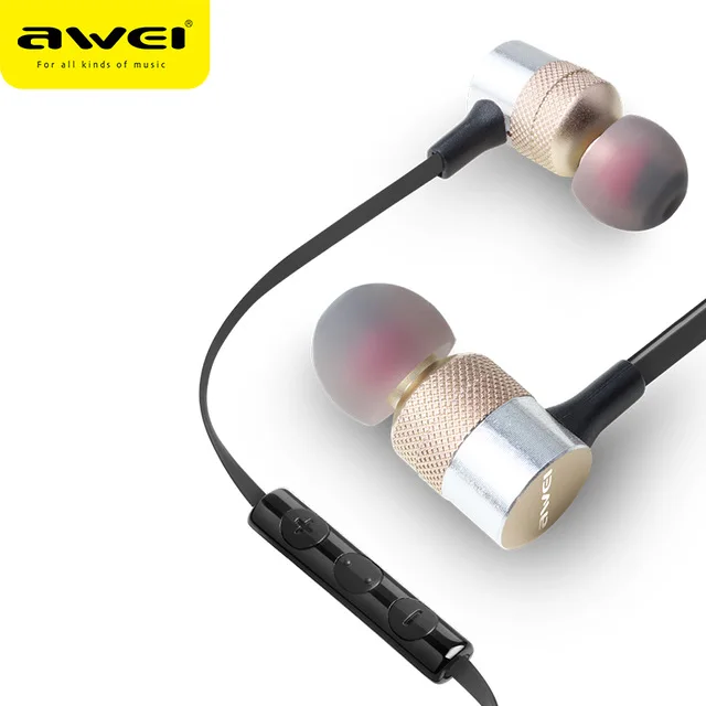Gold Awei ES-20TY Бас Звук Наушники-вкладыши спортивные металлические наушники для Xiaomi iPhone samsung гарнитура fone de ouvido auriculares - Цвет: Gold